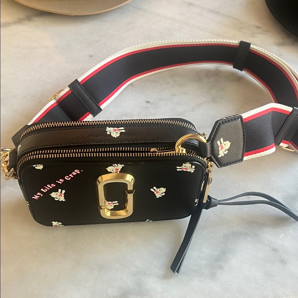 Marc Jacobs x Magda Archer Black Snapshot Crossbody camera style w/RedTrim Strap